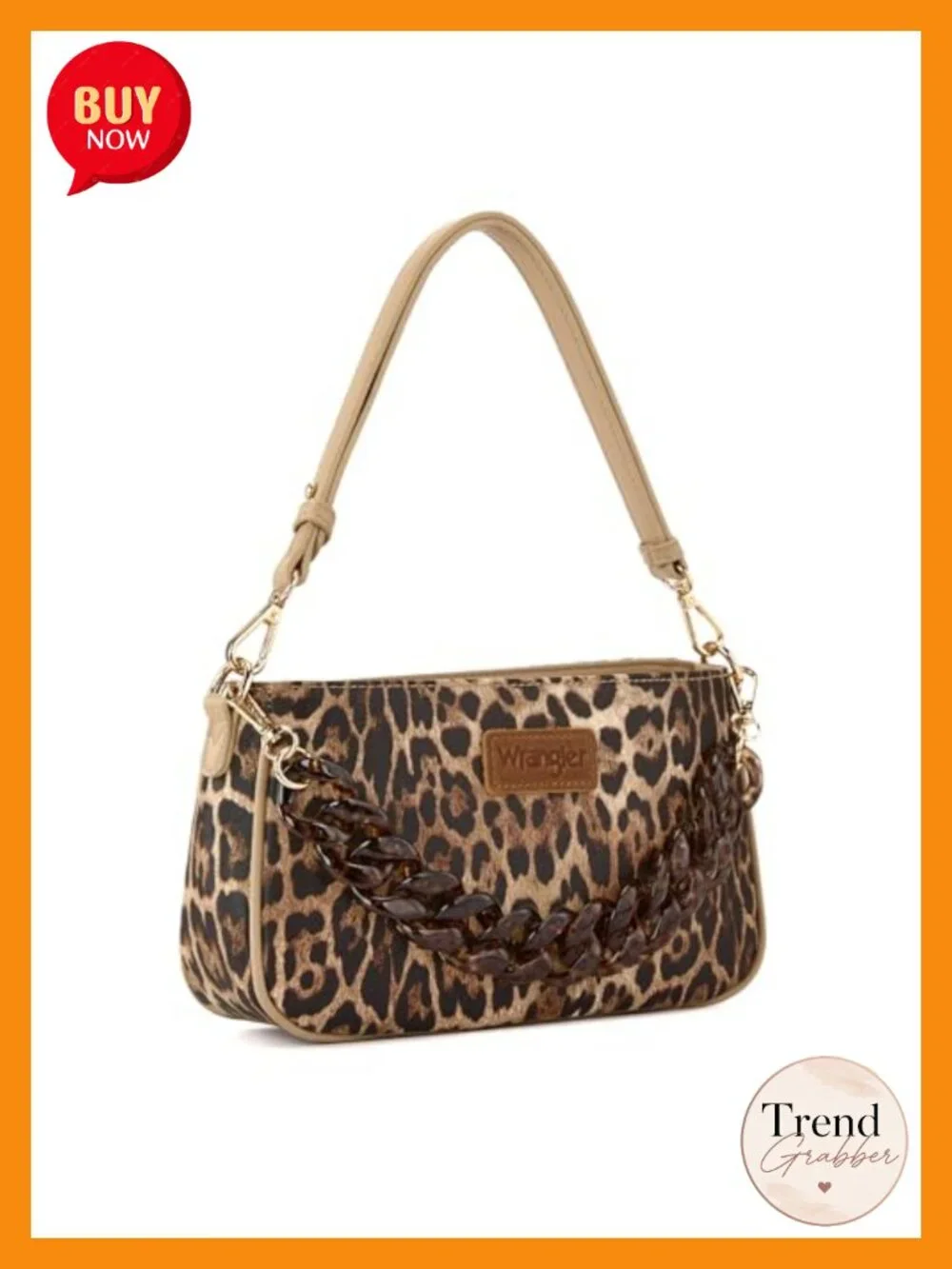Vintage Cheetah Print Hobo Handbag with Faux Leather & Acrylic Chain Strap